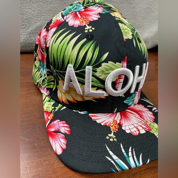 ALOHA Embroidered Floral Tropical Baseball Hat Cap Black Pink Green Blue Hawaii - Picture 3 of 13
